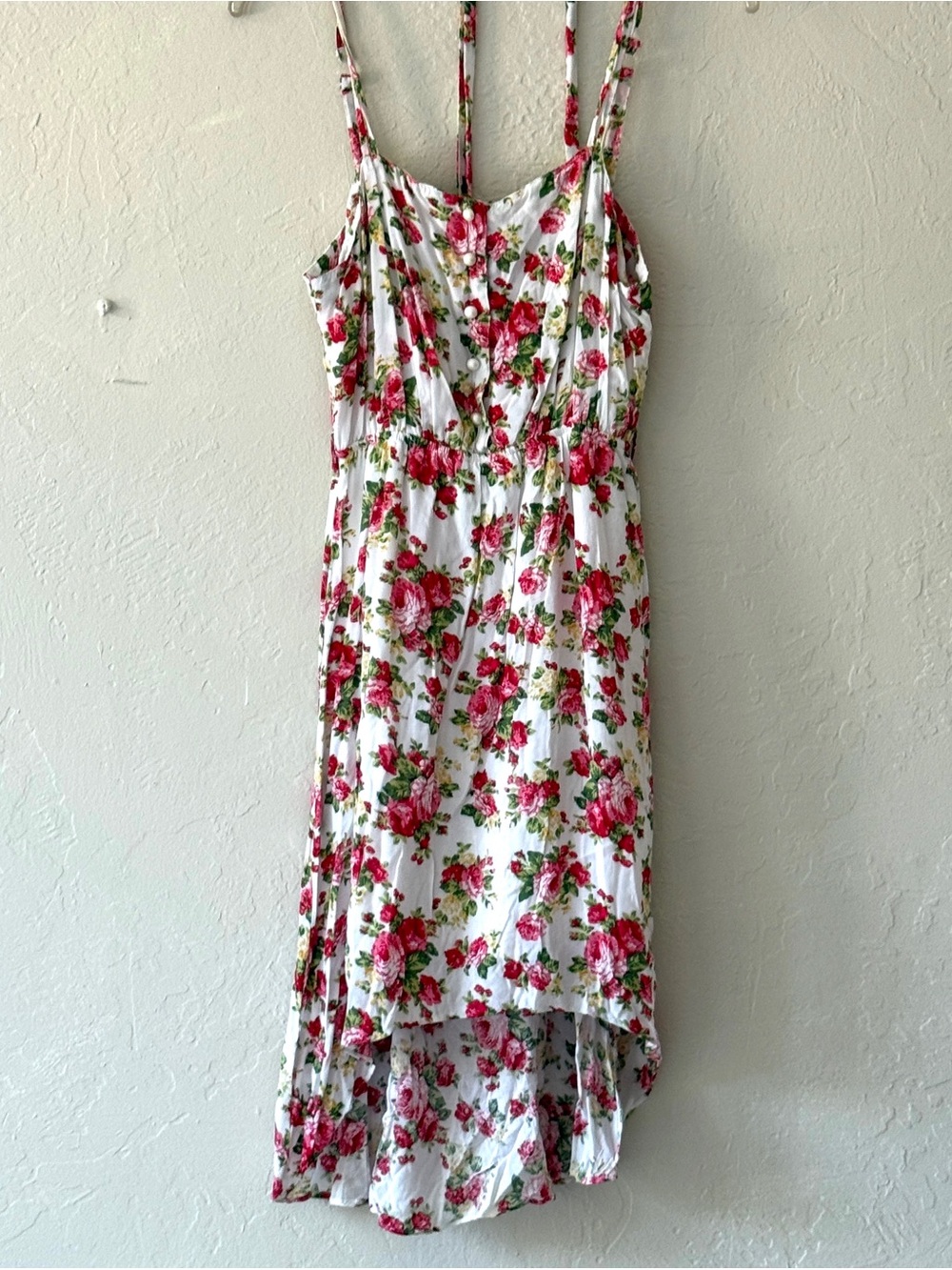 NEW. Floral Spaghetti-Strap Slip Dress - White with Pink Roses